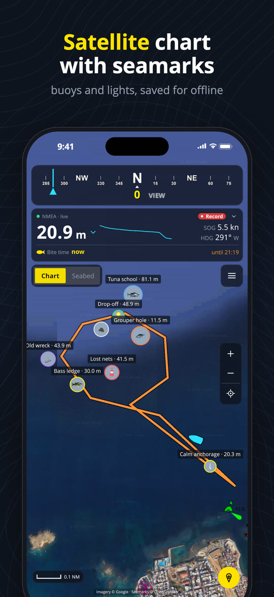Satellite chart with seamarks
